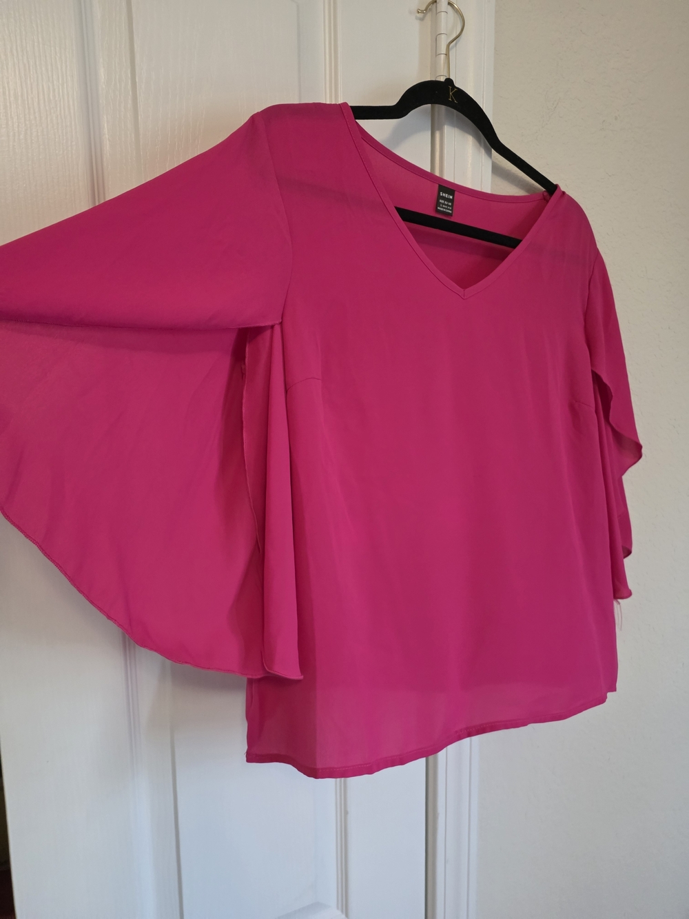 SHEIN Hot Pink V-Neck Flutter Sleeve Blouse